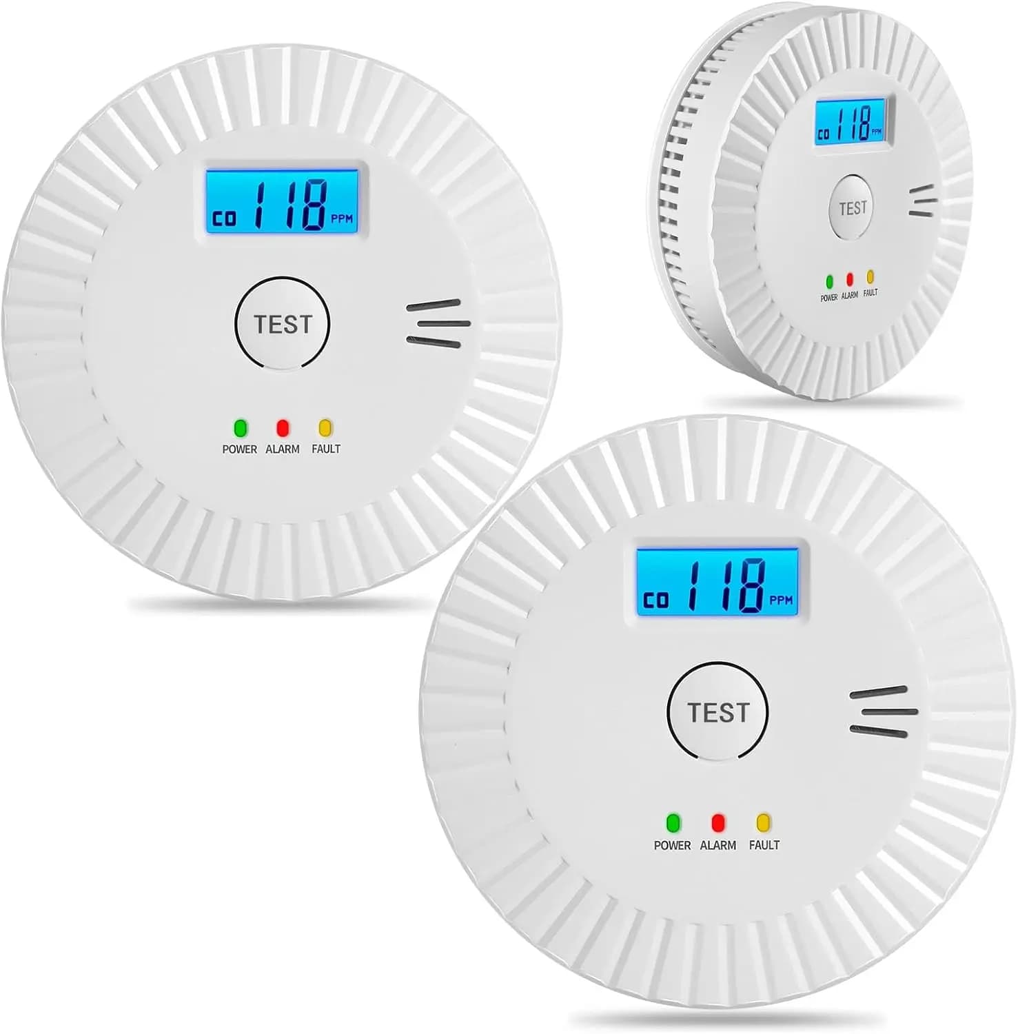 Set di 3 Rilevatori di Fumo e CO a Batteria con Display LCD, Allarme Antincendio Portatile per la Sicurezza di Casa e Cucina
