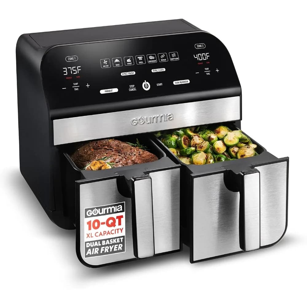 US Local Stock Basket Air Fryer 10 Qt, Digital Display 7 Presets, Roast Bake Broil Dehydrate, Match Cook Sync Finish,