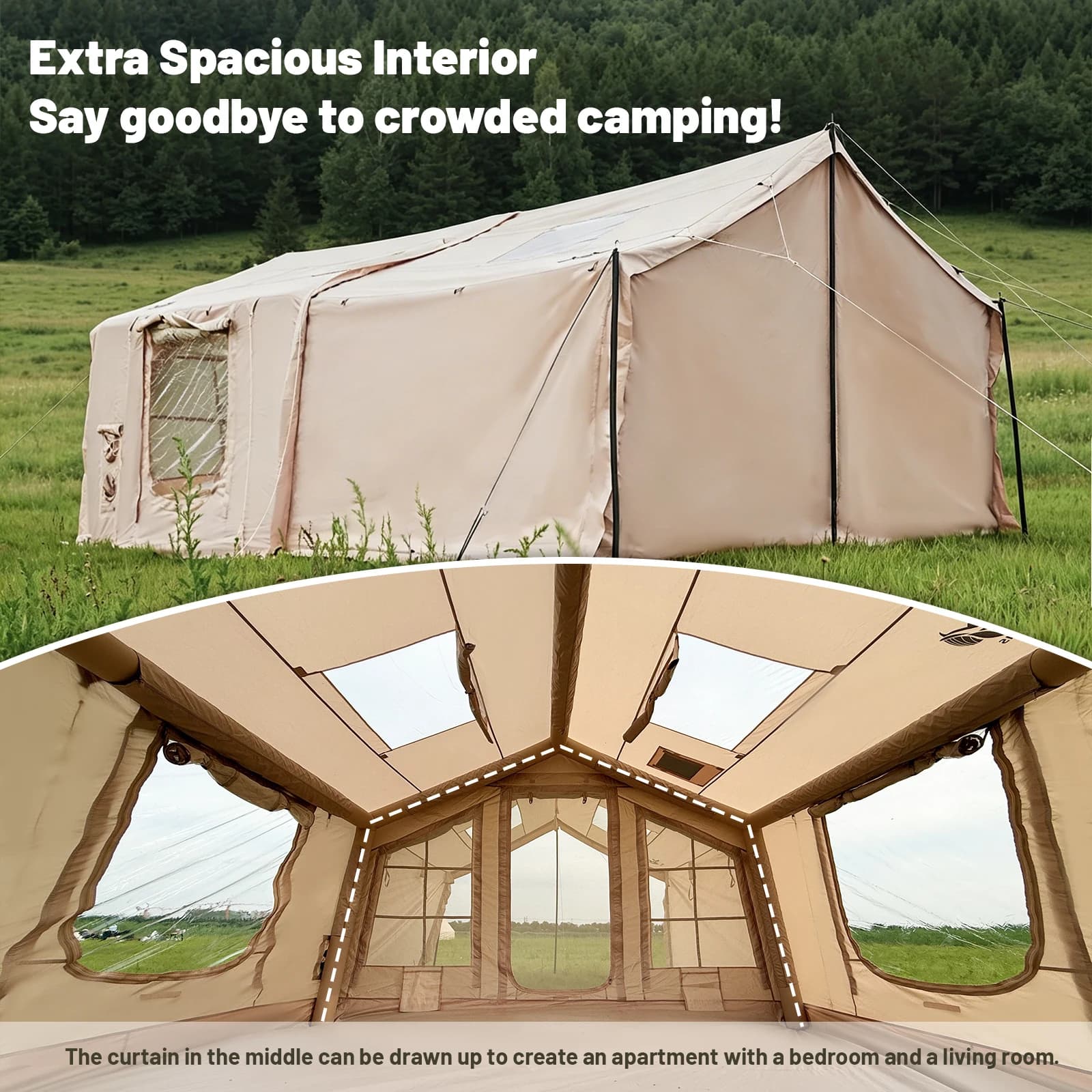 PAKICETUS 8+8 Basic Version Inflatable House Tent Large Space Windproof Quick Setup Air Tent Waterproof Polyester Outdoor Camping Hiking Beach Backyard Shelter