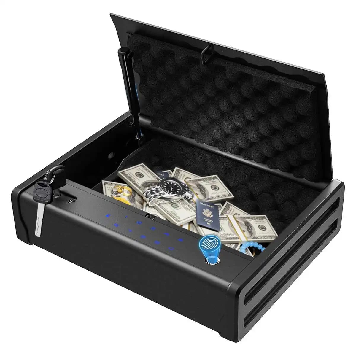 Fabbro 13.54 "x 10.35" Gun Safe Storage Safe Desktop Hidden Drawer Safe Cash Box Fingerprint Password Lock deposito di armi