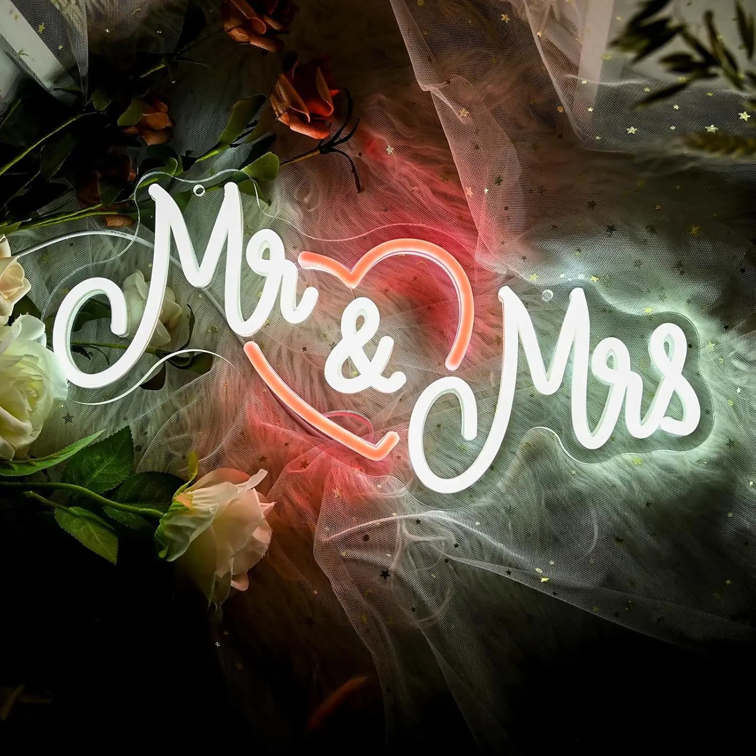 Mr e Mrs Insegna al neon Insegna al neon dimmerabile a LED per festa di fidanzamento, sala nuziale, decorazione da parete, regalo di Natale di San Valentino