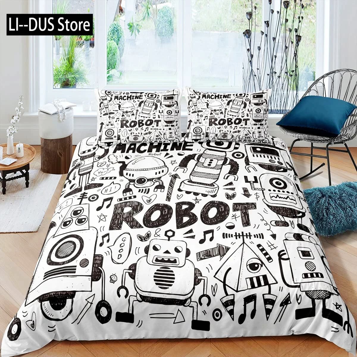 Set copripiumino robot Set biancheria da letto robot acquerello per bambini Set di biancheria da letto moderno modello super robot cartone animato King Size 2/3 pezzi