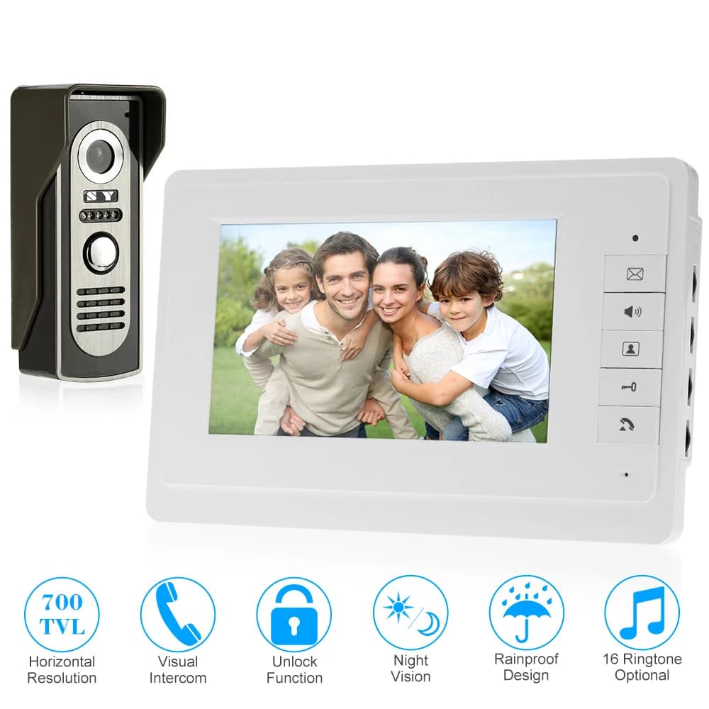 SYSD Monitor da 7 pollici Videocitofono cablato con campanello con telecamera in metallo per visione notturna per citofono di sicurezza domestica