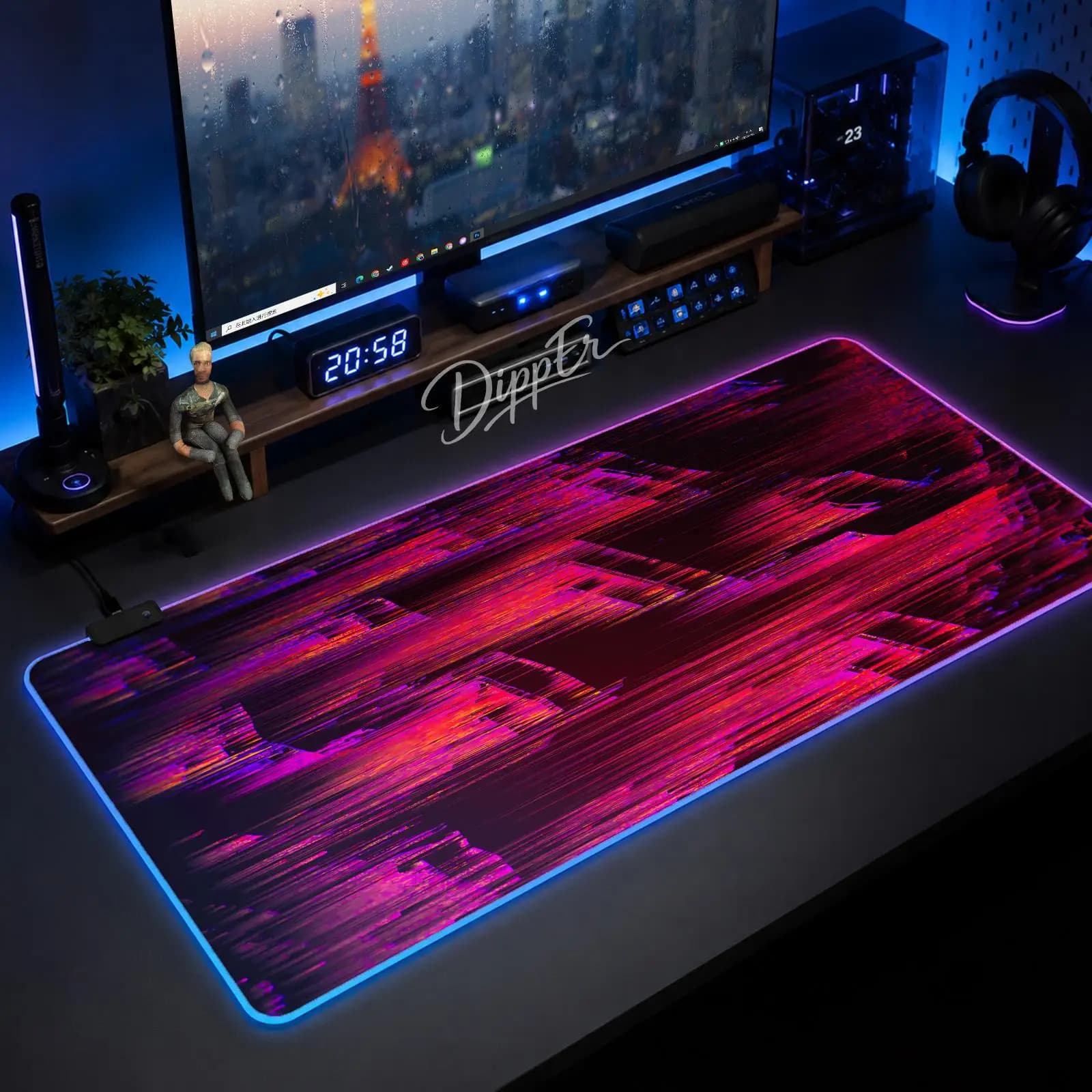 A-Glitch Mouse Pad Large Size LED Glowing Table Pad XXL Gaming Non-slip Rubber Mat With Backlight