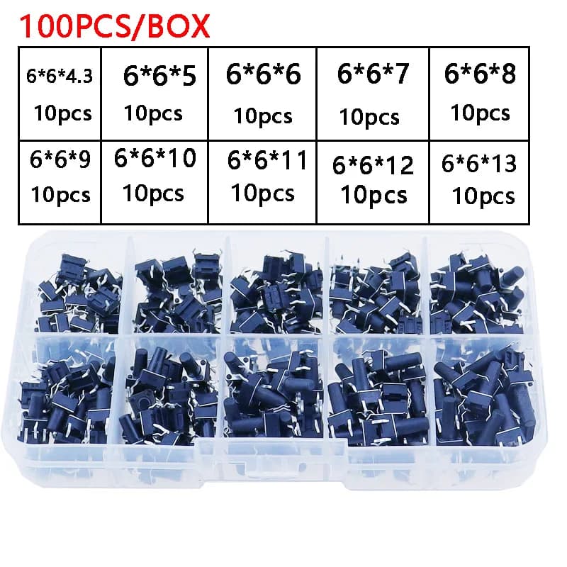 10 modelli 6*6 Tact Switch Kit interruttore a pulsante tattile altezza: 4.3 5 ~ 13MM DIP 4P microinterruttore 6x6 interruttore a chiave per Arduino