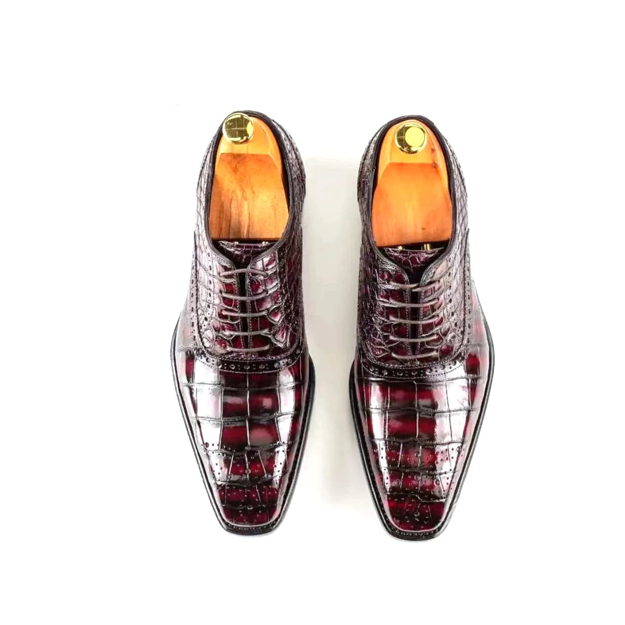 Nuove Scarpe da Uomo in Pelle di Coccodrillo, Colore Rosso Vino, per Ufficio, Business, Tempo Libero, Matrimoni e Banchetti