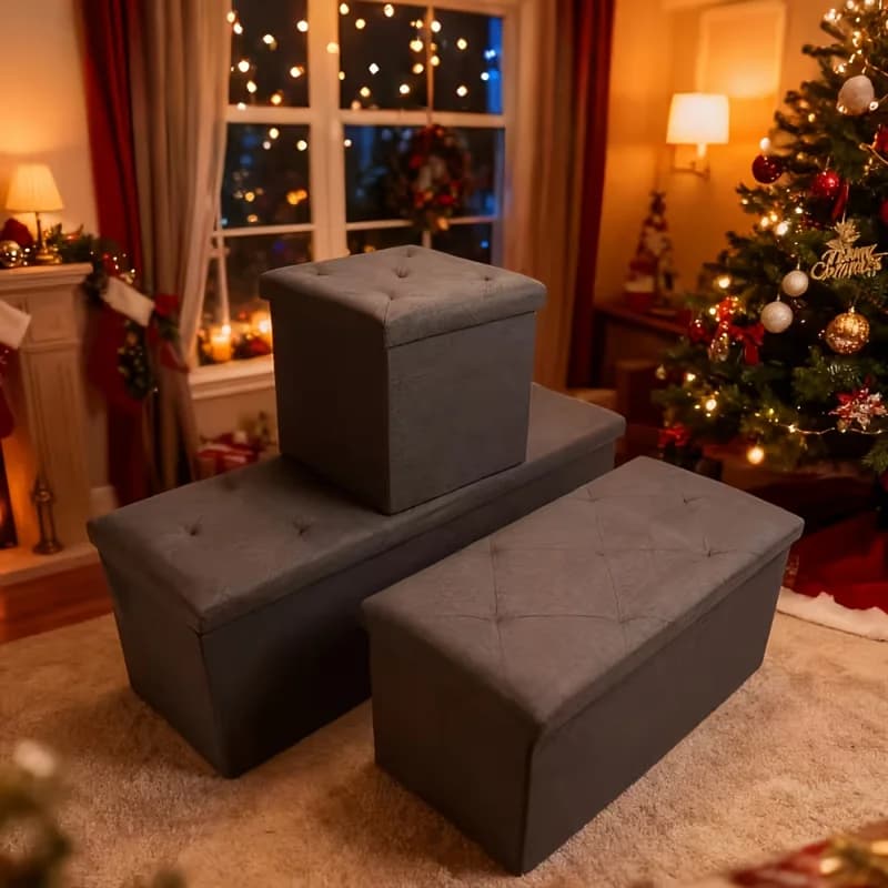 Heavy-Duty MULTI-PURPOSE Folding Storage Ottoman Bench With Seat | Indoor/Outdoor, Space-Saving Design, Non-Porous Easy-Clean Surface - Perfect For Living Room, Bedroom, Patio, Garden Tool STORAGE - Gray Organizer Bench