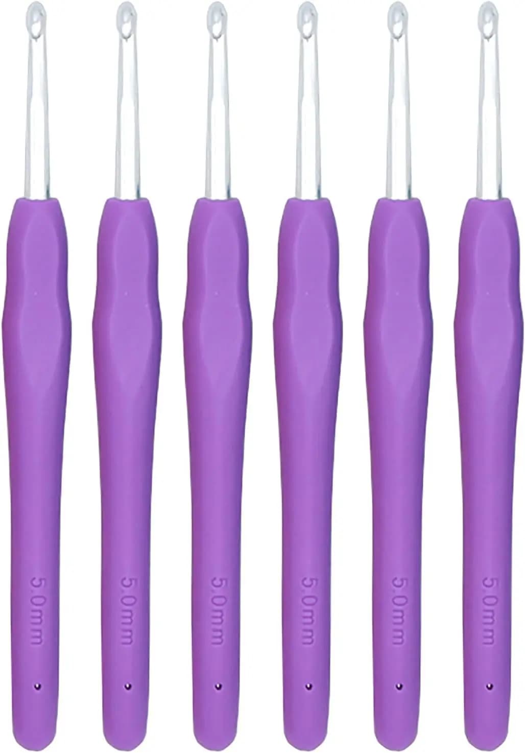 Set di 6 uncinetti in alluminio da 5 mm con impugnatura ergonomica in gomma morbida per lavori a maglia fai da te, misura US H (8)