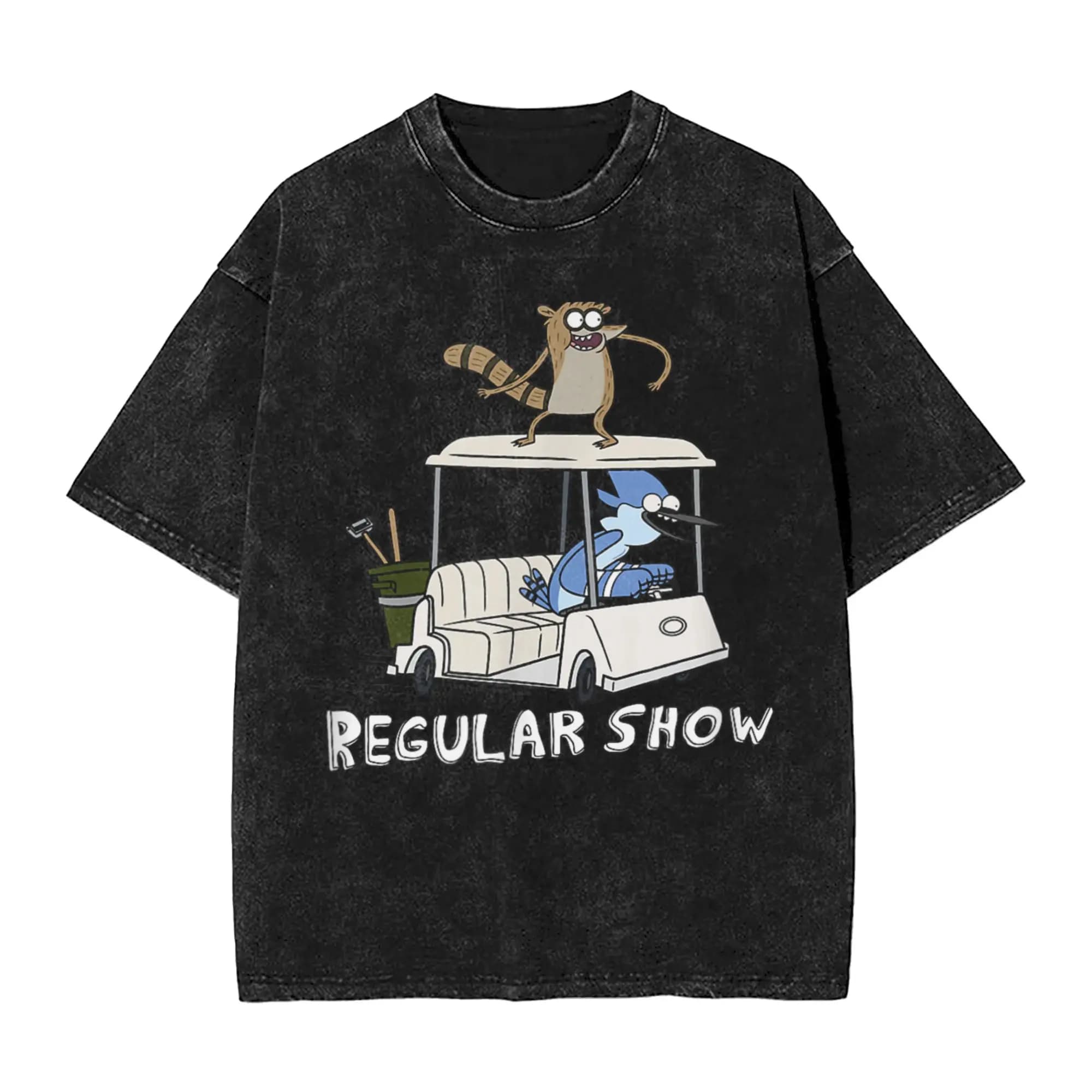Magliette Regular Show Mordecai e Rigby Golf Cart, Abbigliamento Estivo Y2K Divertente con Collo a O, T-shirt Casual di Tendenza, Vendita all'Ingrosso