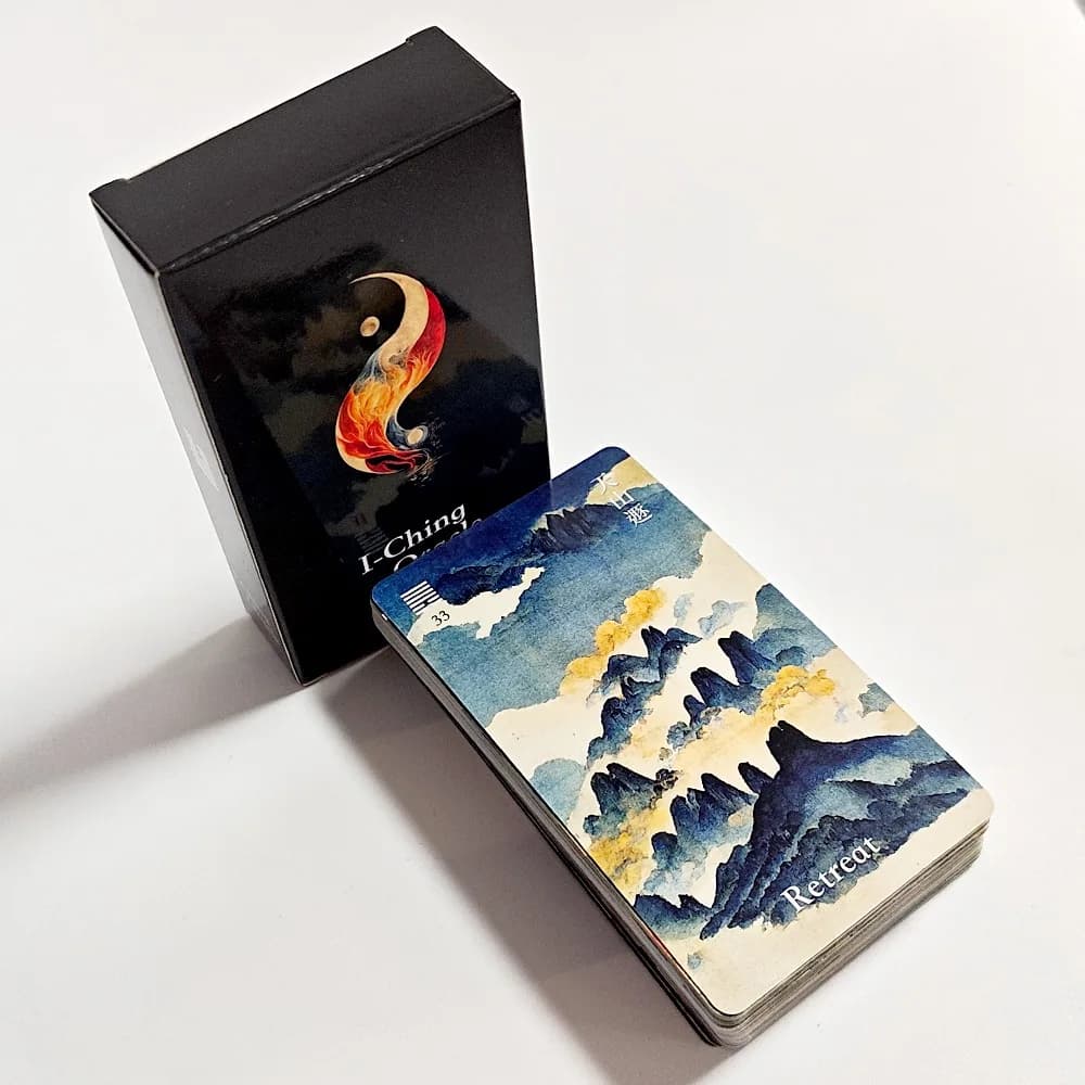 I-Ching Oracle Deck 64 carte Stile tradizionale dell'arte dell'inchiostro Strumento di divinazione cinese per guida spirituale e meditazione 10,3*6 cm
