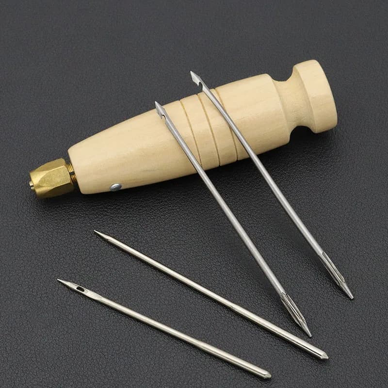 1 set ago per punteruolo per cucito in pelle fai da te con manico in legno set kit di strumenti per la riparazione di scarpe in tela di pelle