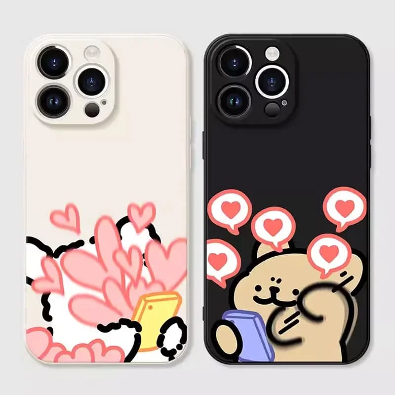 Divertente Animale Coppia di Cani Cassa Del Telefono per IPhone 16 15 Pro Max 13 12 11 XS MAX X 7 8 14Plus SE2 Amanti Antiurto Copertura Fundas Pelle