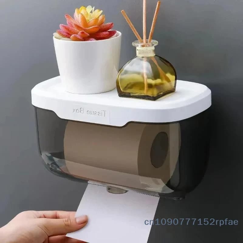 {NN72} Wall Mounted Tissue Box Waterproof Design Top Storage Shelf For Bathroom Kitchen Home Use