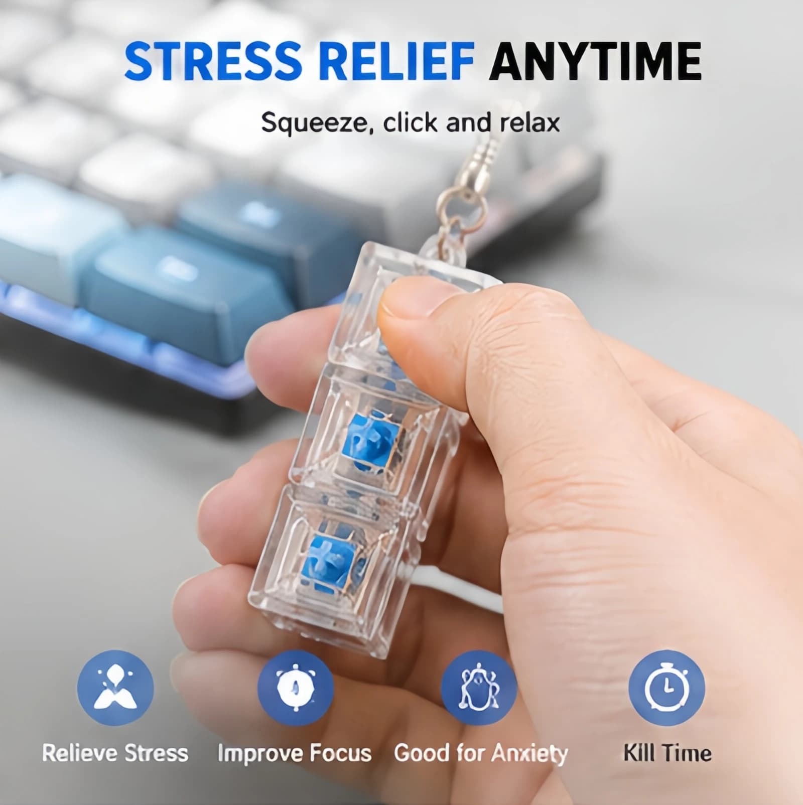Tester per Interruttori Meccanici a Portachiavi – Giocattolo Antistress Click Fidget, Ciondolo a Forma di Tastiera da Spremere, Regalo Decompressione per Gamer