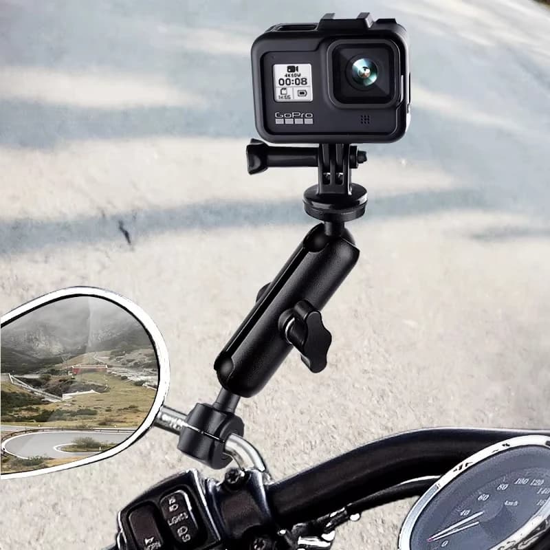 Adattatore per supporto fotocamera sportiva, regolabile a 360 gradi, supporto stabile per manubrio e specchietto retrovisore, compatibile con GoPro/DJI/Insta 360
