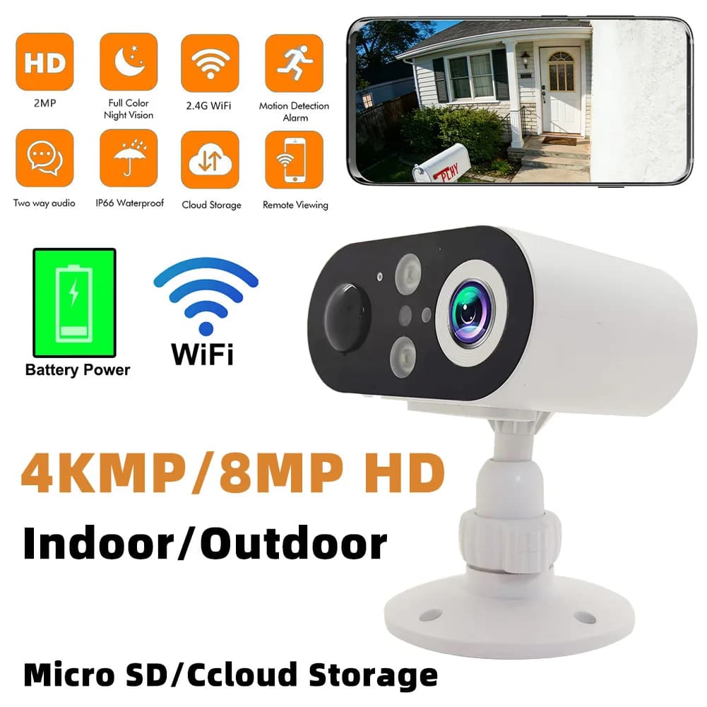 Telecamera di Sicurezza 4K WIFI 8MP con Visione Notturna, Batteria Ricaricabile, Audio Bidirezionale per Monitoraggio Domestico e del Bambino