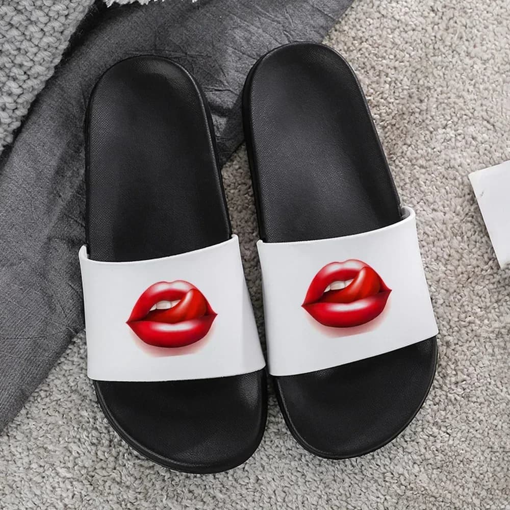 Ciabatte estive da donna e da uomo, versione coreana con stampa di personaggi a forma di labbra, ciabatte da donna Harajuku, scarpe da spiaggia da donna.