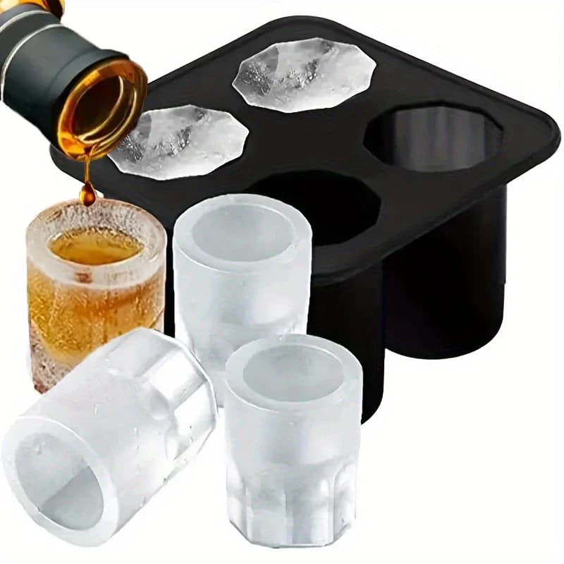 Vassoio per stampi per cubetti di ghiaccio in silicone a forma di 4 tazze, per creare bicchieri estivi, bar, feste, whisky congelato, birra, cocktail, bere freddo, utensile da cucina
