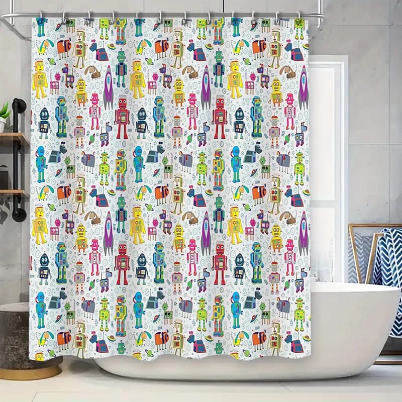Tenda da doccia robot carina Spazio divertente Set di decorazioni per il bagno per bambini Tessuto impermeabile Modello moderno Tessili per la casa lavabili