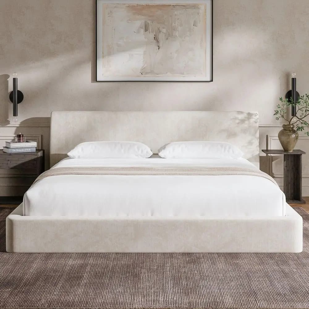 Struttura letto King Size AirFrame con testiera ergonomica imbottita in schiuma, design minimalista, non richiede rete a molle