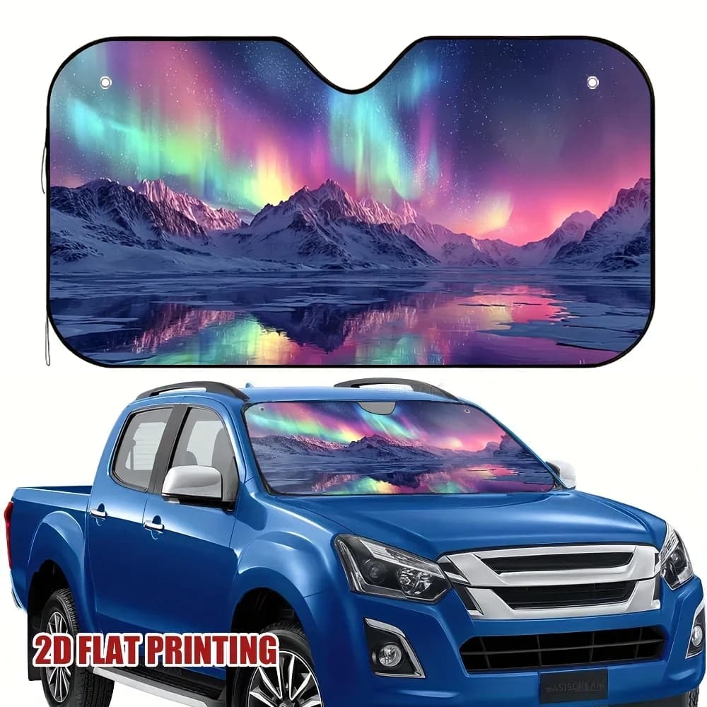 Parasole Avanzato 2D Piatto per Auto, Motivo Aurora Boreale, in Poliestere, per Natale, Protezione per Auto