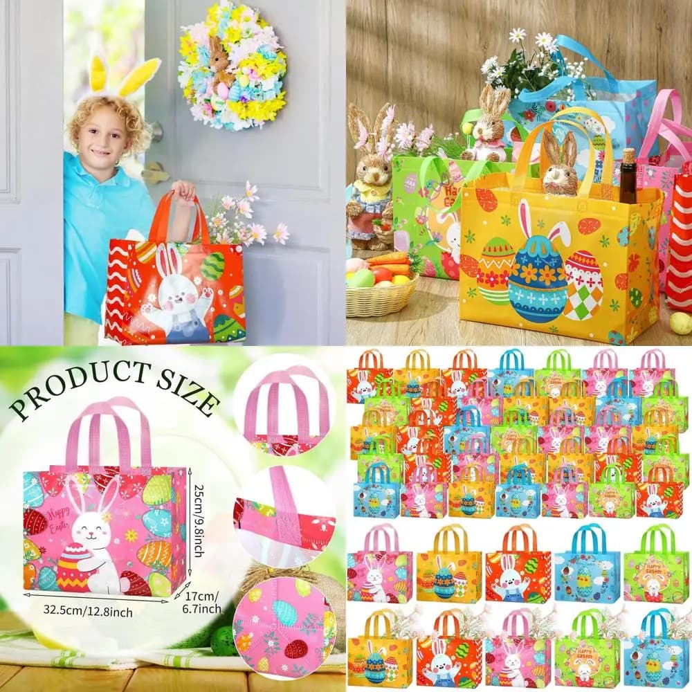 Sacchetti regalo pasquali sfusi, borse tote riutilizzabili con manici, ideali per bomboniere per la caccia alle uova, 12,8x9,8x6,7 pollici