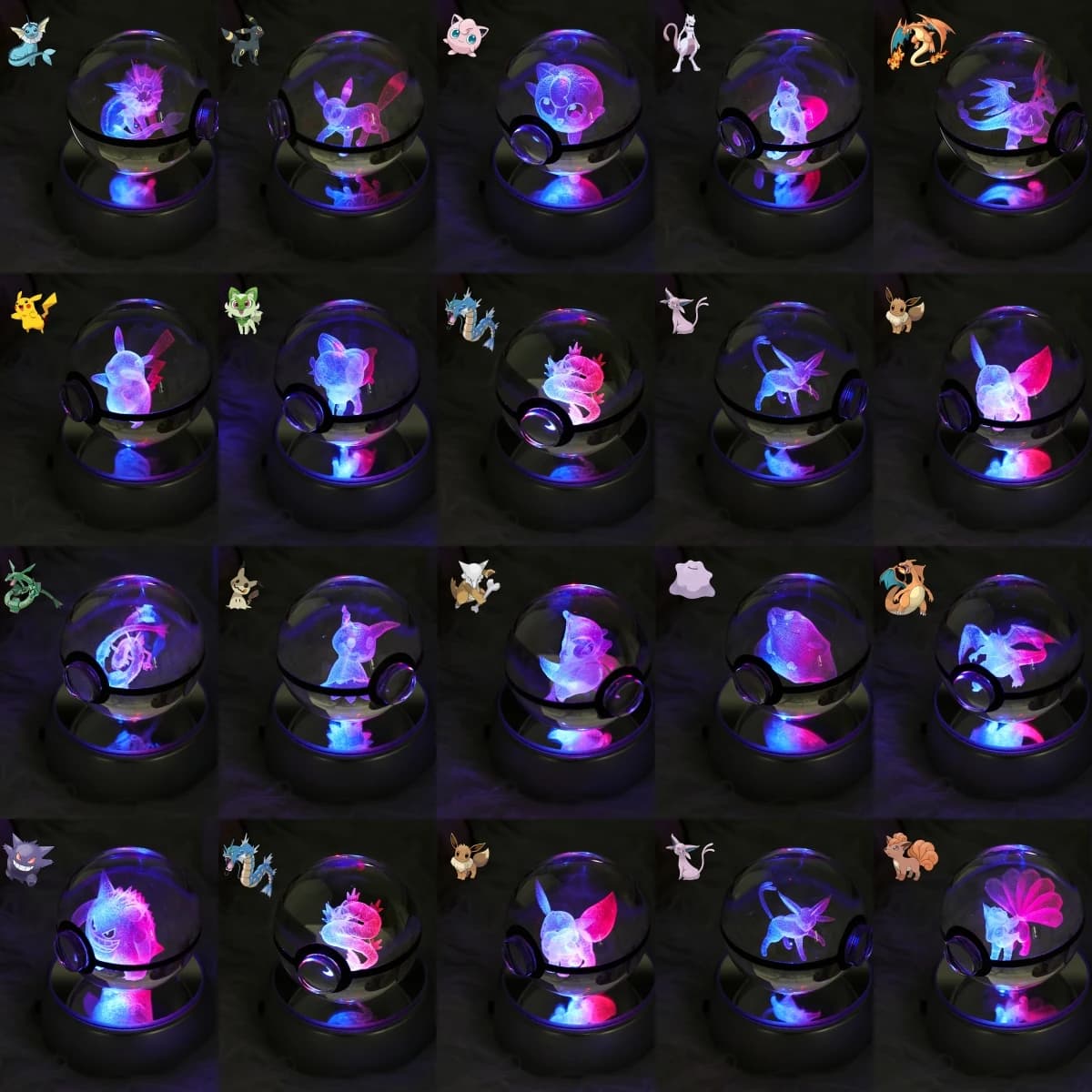 23 stili POKEMON 3D Crystal Ball Eevee Umbreon Mega Charizard X Squirtle Bulbasaur Pokeball Figure Night Light Glass Ball Decor