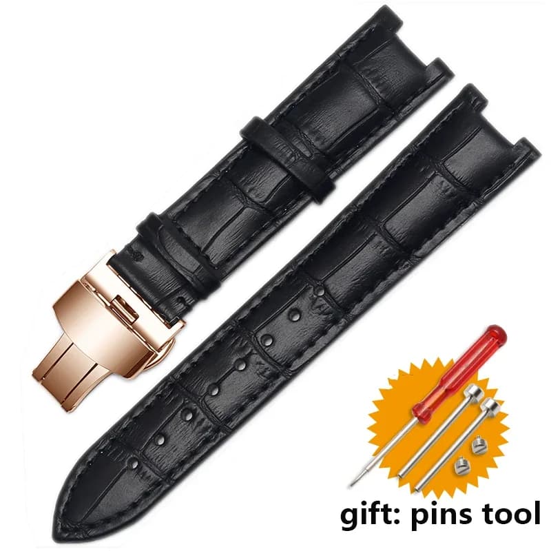 Genuine leather strap Versace GC 22mm * 13mm 20mm * 11mm men's dentellated strap with stainless steel butterfly buckle