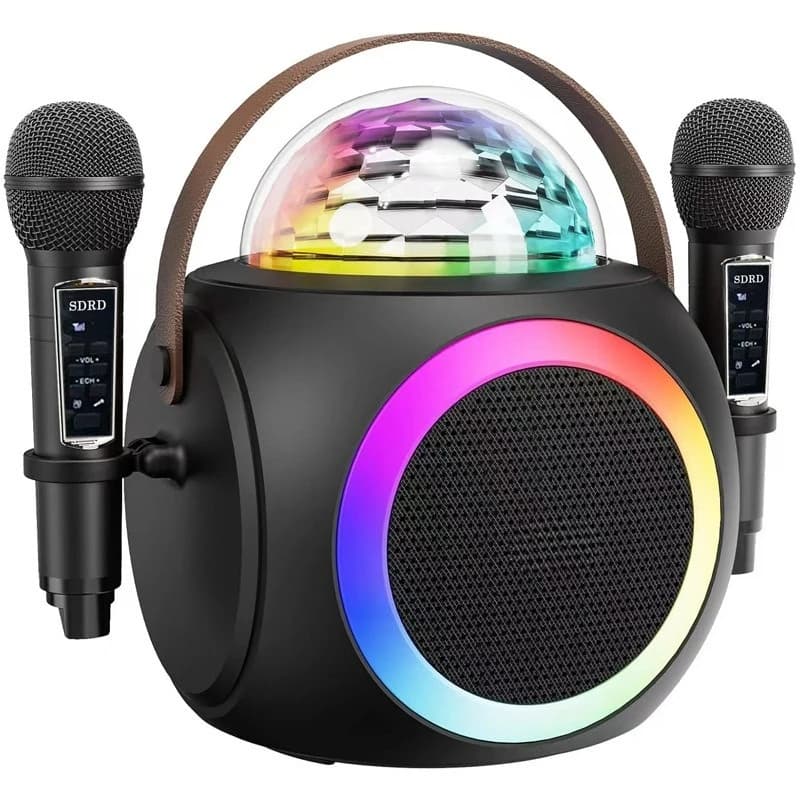 Wireless Dual Mai Bluetooth Speaker Karaoke Machine Audio Microphone LED Lighting Effects Audio