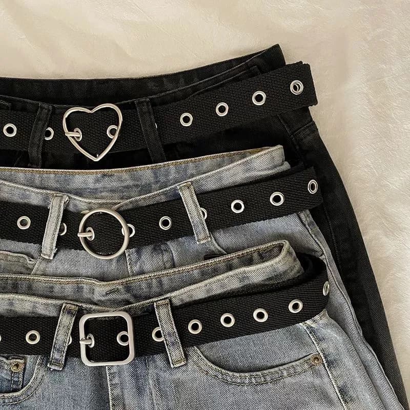 Cintura in tela nera perforata per studenti unisex jeans interi cintura estesa con ritaglio in metallo con cintura a vita bassa