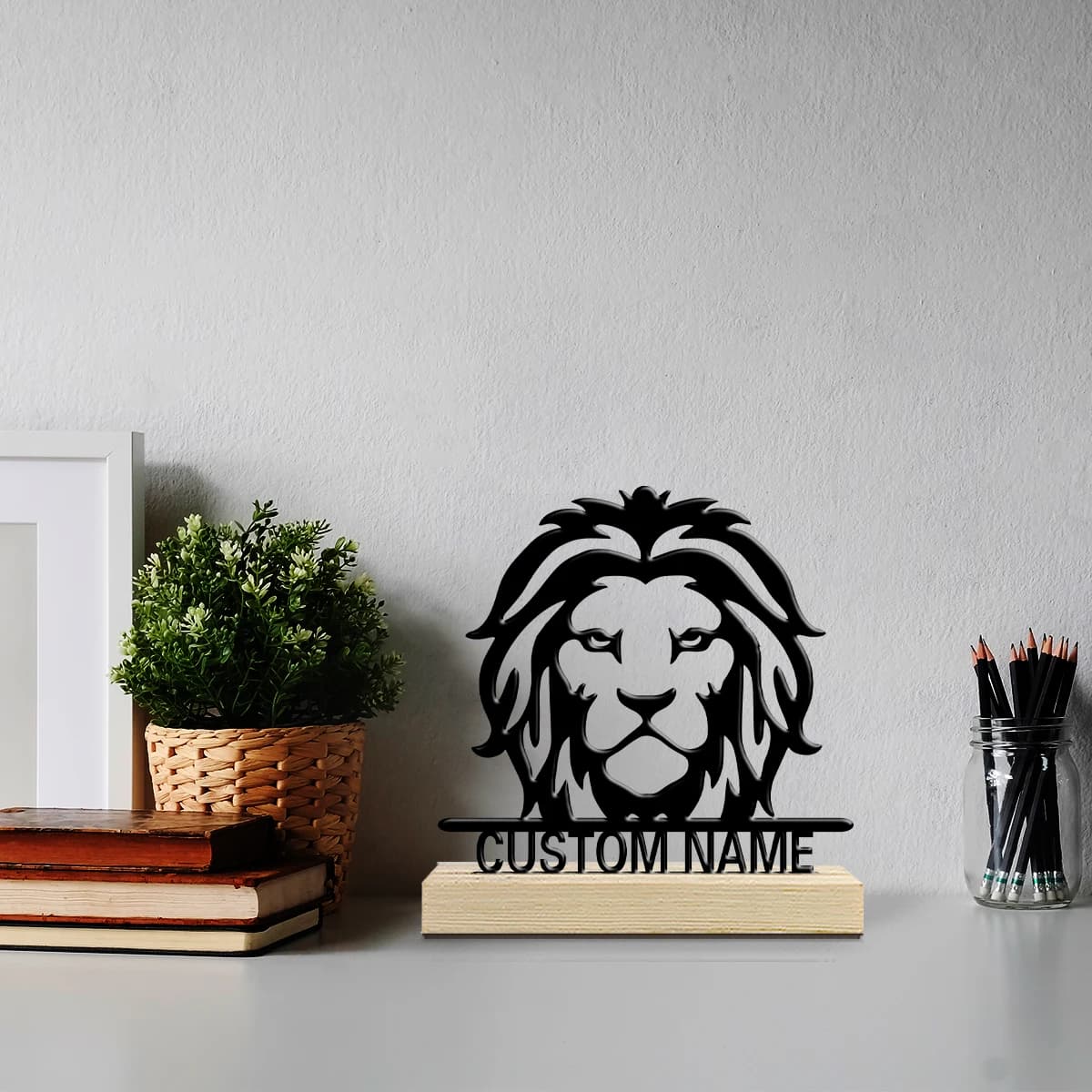 1pc Customizable Metal Desktop Ornaments Custom Name Equipped with A Wooden Base Housewarming Gift,Metal Ornament Decoration