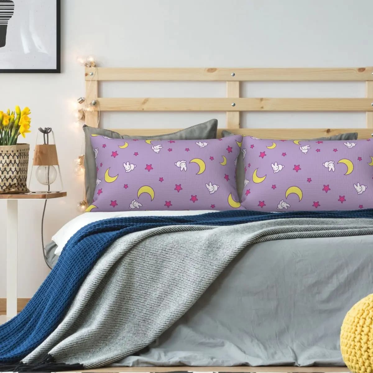 Sailor Moon - Federa per cuscino rettangolare in lino con luna crescente e coniglietto, in poliestere, per letto, casa, comfort, cuscino decorativo