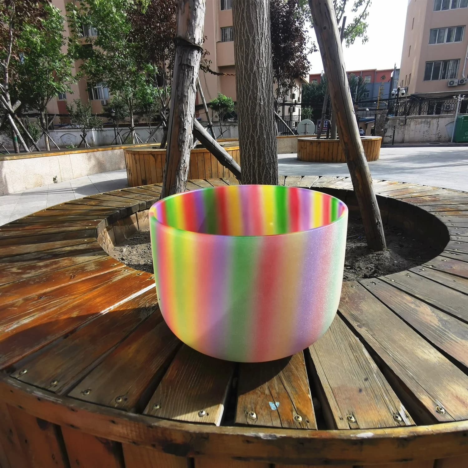 8 Inch C/D/E/F/G/A/B Chakra Rainbow Color Quartz Crystal Singing Bowl for Sound Healing Meditation with Free Mallet