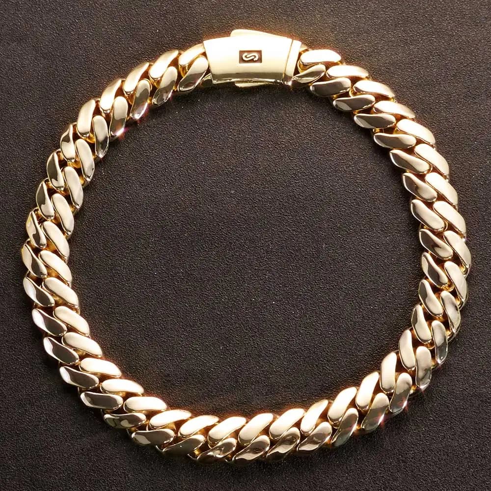 HHIOK Bracciale Monaco personalizzato da 20 mm Placcato in oro 14 carati Fibbia liscia Bracciale cubano Hip Hop Miami di alta qualità per un buon amico