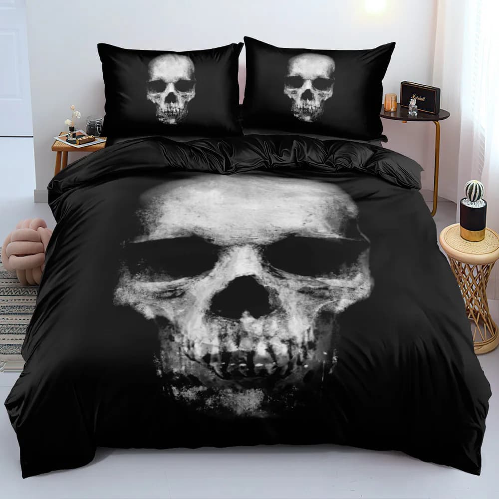 Skeleton Floral & Skull Bedding Set Gothic Mexican Sugar Skull Woman Duvet Cover for Kids Teens Adults Halloween Bedroom Decor