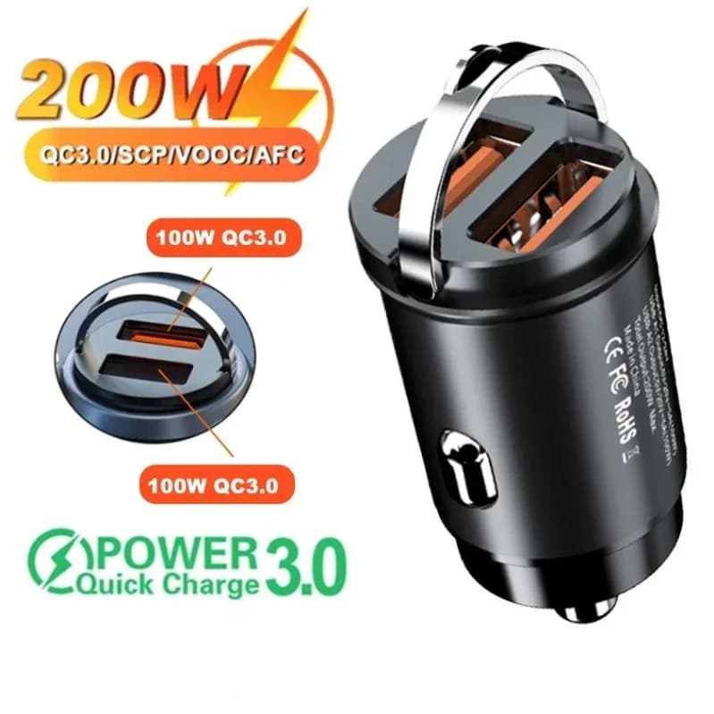 Caricabatterie da auto mini USB tipo C da 200 W Caricatore per telefono a ricarica rapida a 2 porte per Xiaomi iPhone 14 15 Pro Max Adattatore Quick Charge 3.0 PD