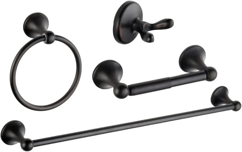 Set da bagno 4 pezzi: portasciugamani regolabile, anello, supporto TP, gancio - Bronzo lucidato a olio