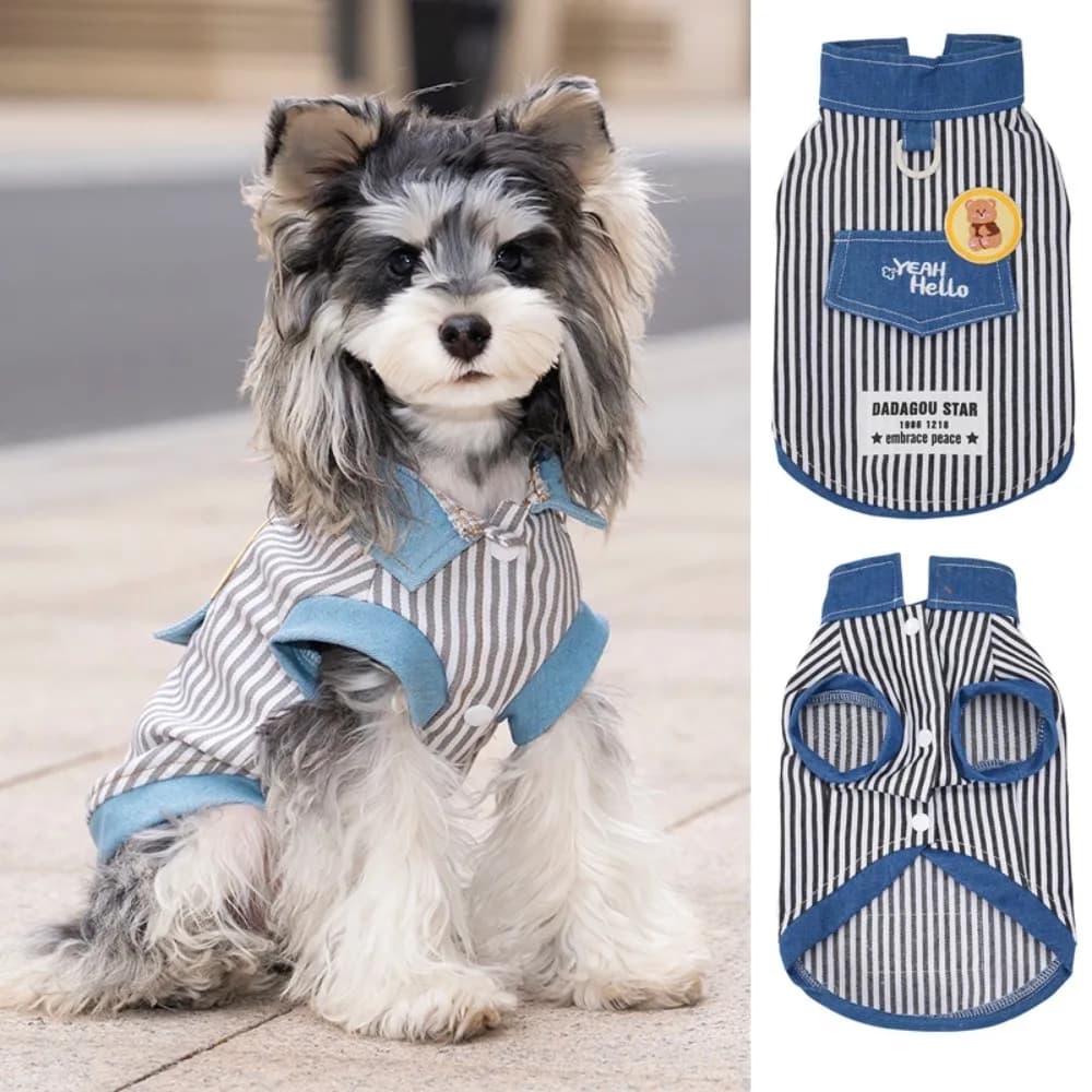 Gilet in Denim a Righe Primaverile per Cani, Abbigliamento per Shih Tzu e Cani Piccoli, Giacca in Jeans per Yorkshire Terrier e Cuccioli, Vestiti per Chihuahua