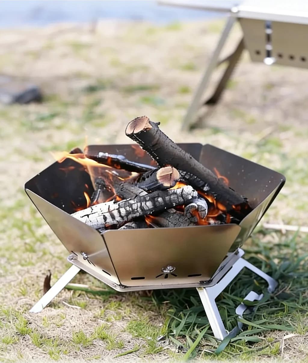 Free Ship Foldable Fire Pit, Portable SUS430 Camping Bonfire Pit Campfire Stove Barbecue Grill Lightweight for Camping Hiking