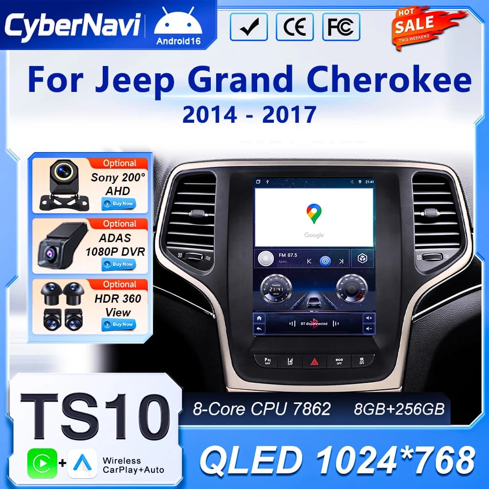 Autoradio Bluetooth 9.7 pollici Android per Jeep Grand Cherokee 2014-2017 Carplay Multimedia Video GPS Navigazione Radio Auto