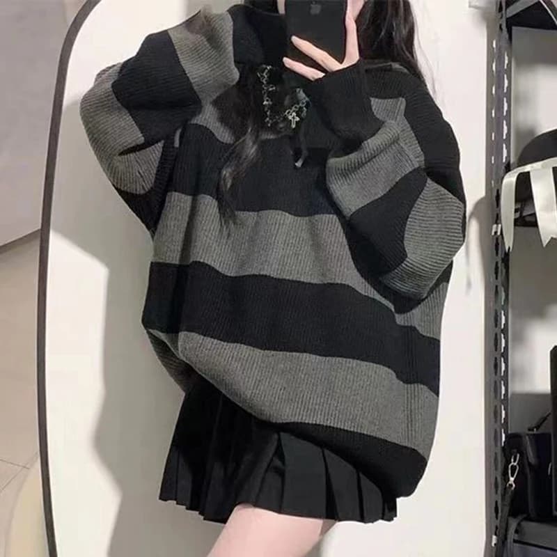 Streetwear Striped Sweater Women Oversized Knitted Pullovers Harajuku Korean Loose Knitwear Winter Fashion Casual Jumpers New
