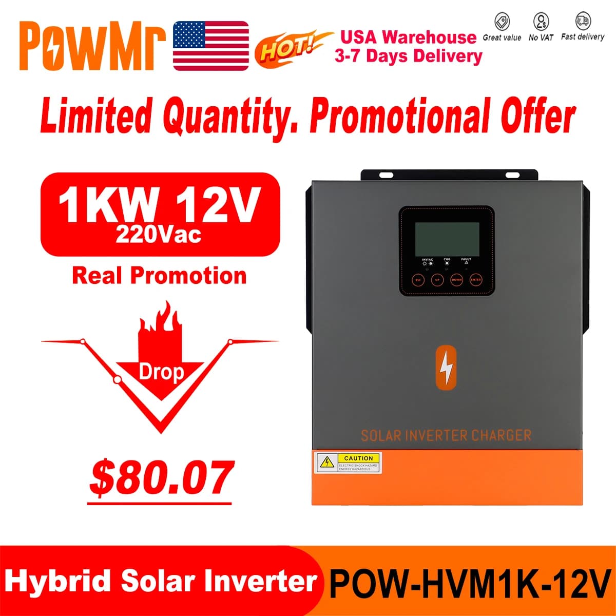 Offerta Speciale: Inverter Solare Ibrido 1KW da 12V a 220V Onda Sinusoidale Pura con Regolatore di Carica Solare MPPT 80A per Pannelli Solari fino a 150V