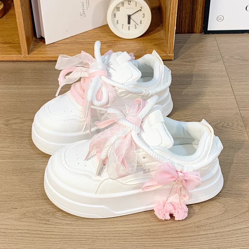 Original Lolita Girl Cute Bowknot Thick-soled White Shoes Female Student Campus Casual Height-increasing Board Shoes