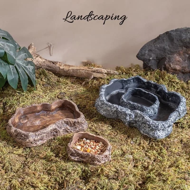Ciotola per animali domestici a forma di roccia, imitazione lucertola, tartaruga terrestre, rana cornuta, serpente guardiano, vassoio per acqua e cibo per rettili