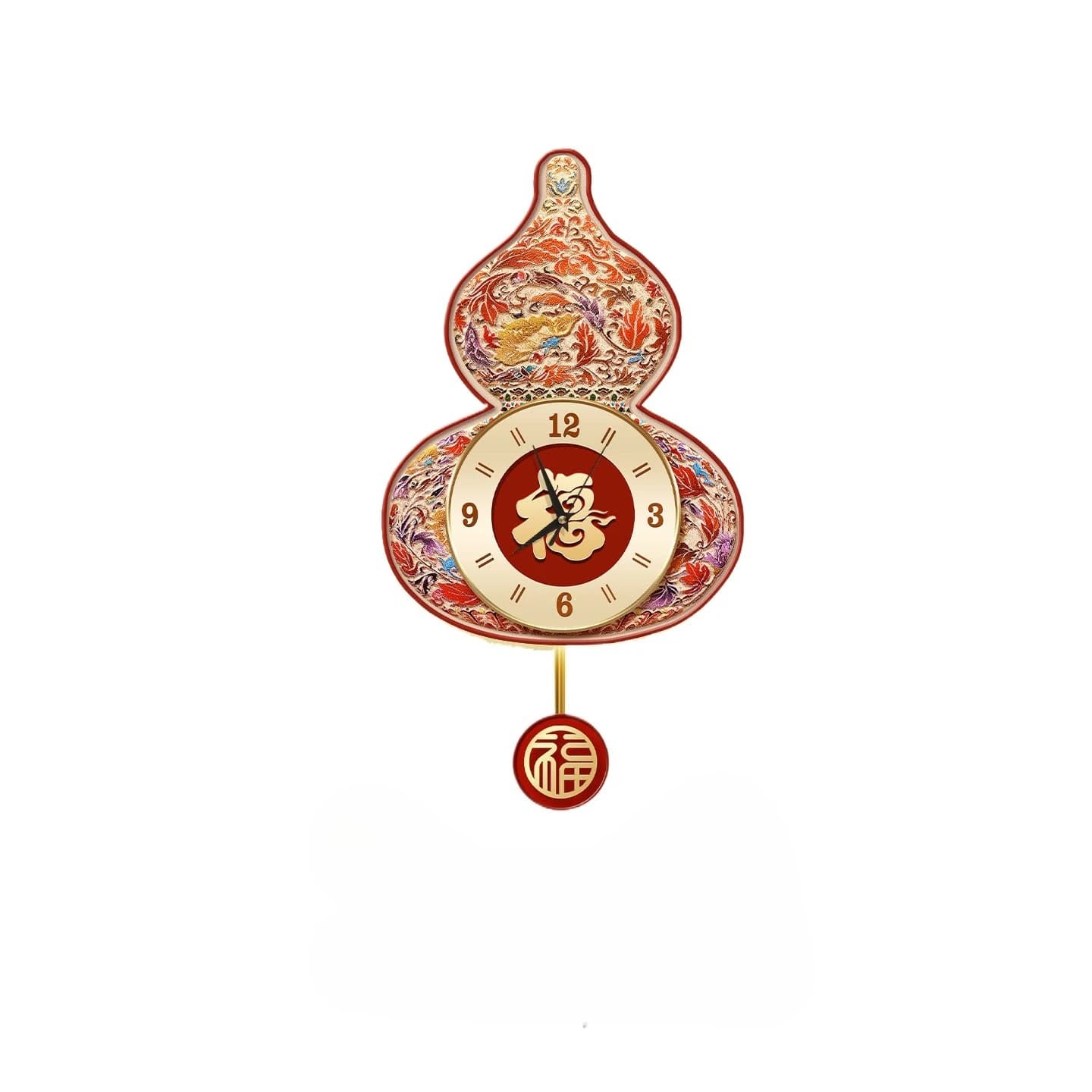 New Chinese-style gourd living room swinging wall clock TV background wall clock creative Fu character luminous