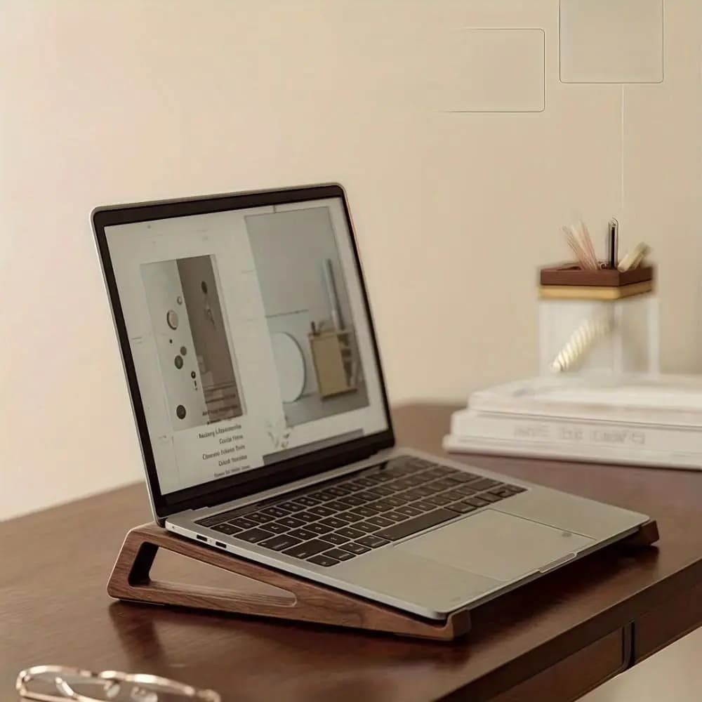 Universal Wooden Laptop Stand Ergonomic 12° Adjustable Angle Tablet Stand Ventilated Portable Laptop Bracket for 10-17inch