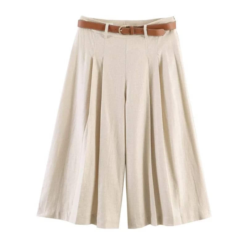 Pantaloncini Estivi Larghi a Pieghe con Cintura da Donna, Vita Alta, Decorazione con Cerniera Laterale, Versatili, Abbigliamento Casual Femminile 2026