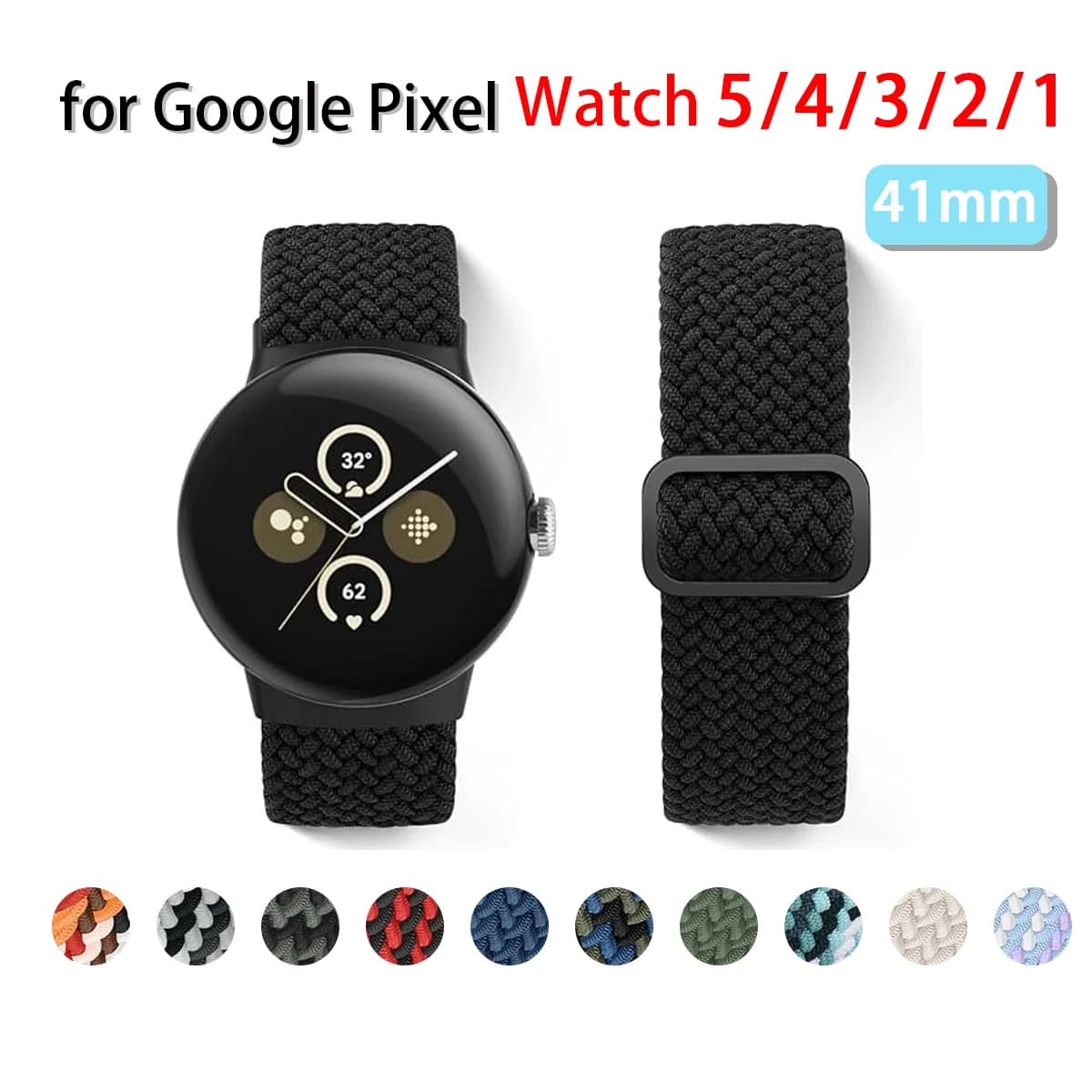 Nylon Bands for Google Pixel Watch Bands/Pixel Watch 5/4/3 41mm Band for Women Men,Stretchy Sport Straps for Pixel Watch 2 Bands
