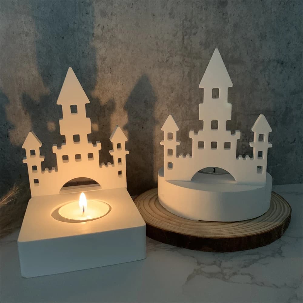 House Candle Holder Silicone Mold DIY Plaster 3D Castle Tea Light Candlestick Resin Mould Holiday Gifts Ornament Home Decor