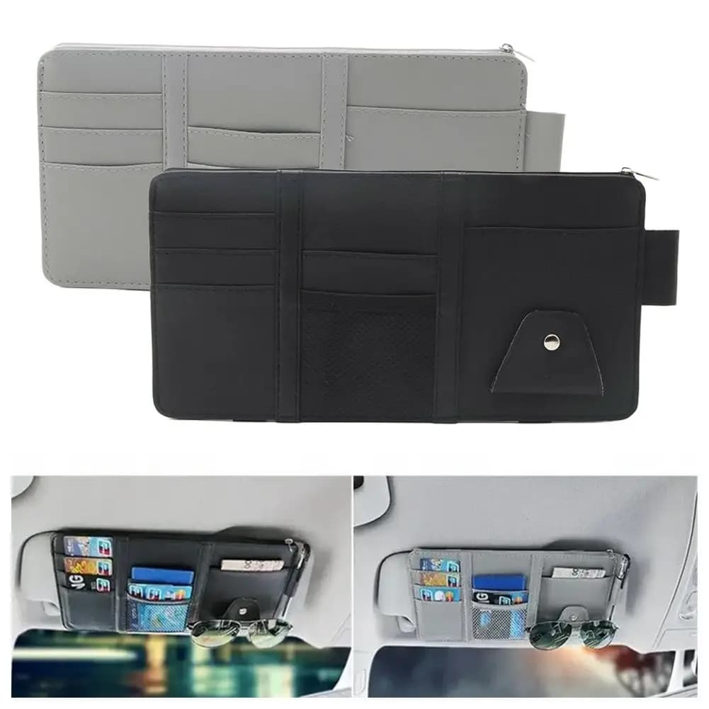 Organizzatore per visiera parasole per auto Gestione multitasche per biglietti da visita Porta occhiali da sole Accessori per visiera Interni auto